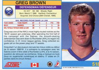 1991-92 Score Canadian Bilingual #518 Greg Brown Back