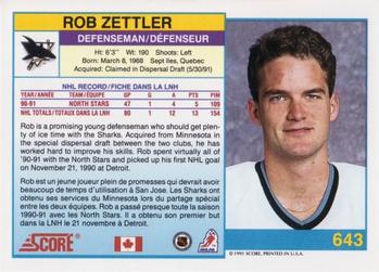 1991-92 Score Canadian Bilingual #643 Rob Zettler Back