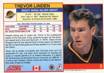 1991-92 Score Canadian Bilingual #8 Trevor Linden Back