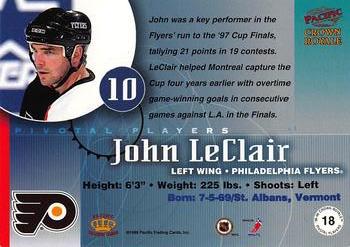 1998-99 Pacific Crown Royale - Pivotal Players #18 John LeClair Back