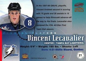 1998-99 Pacific Crown Royale - Pivotal Players #21 Vincent Lecavalier Back