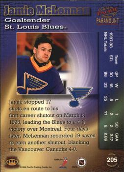 1998-99 Pacific Paramount - Copper #205 Jamie McLennan Back