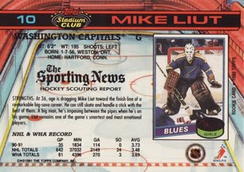 1991-92 Stadium Club #10 Mike Liut Back