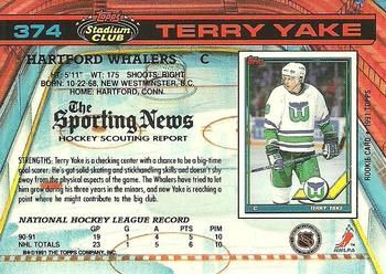 1991-92 Stadium Club #374 Terry Yake Back