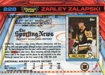 1991-92 Stadium Club #228 Zarley Zalapski Back