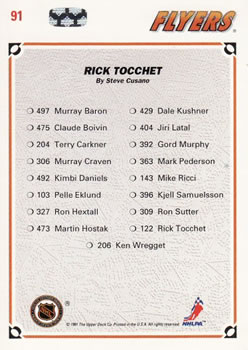 1991-92 Upper Deck #91 Rick Tocchet Back