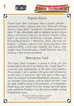1991-92 Upper Deck Czech World Juniors #1 Description Card Back