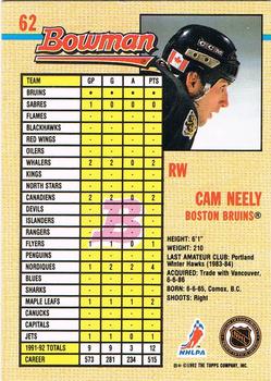 1992-93 Bowman #62 Cam Neely Back