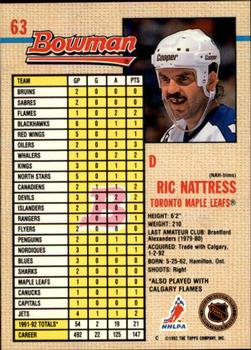 1992-93 Bowman #63 Ric Nattress Back