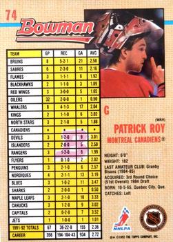 1992-93 Bowman #74 Patrick Roy Back