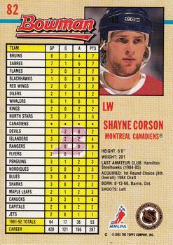 1992-93 Bowman #82 Shayne Corson Back
