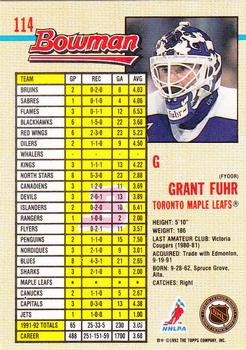 1992-93 Bowman #114 Grant Fuhr Back