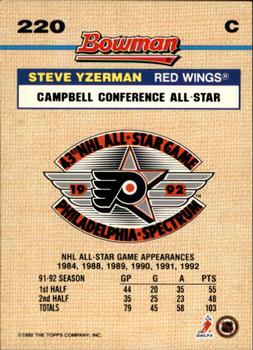 1992-93 Bowman #220 Steve Yzerman Back