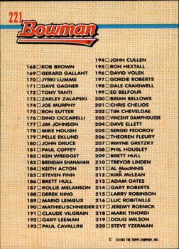 1992-93 Bowman #221 Checklist: 111-220 Back
