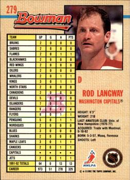 1992-93 Bowman #279 Rod Langway Back