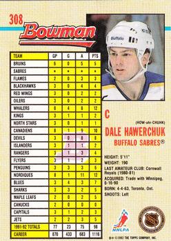 1992-93 Bowman #308 Dale Hawerchuk Back