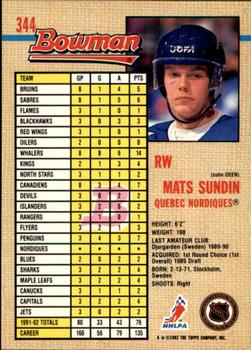1992-93 Bowman #344 Mats Sundin Back