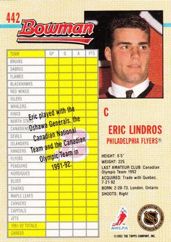 1992-93 Bowman #442 Eric Lindros Back