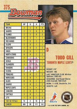 1992-93 Bowman #375 Todd Gill Back