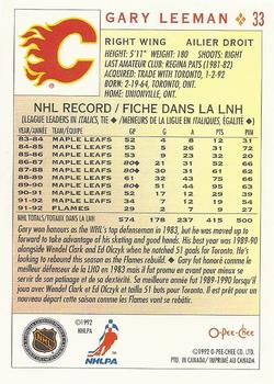1992-93 O-Pee-Chee #33 Gary Leeman Back