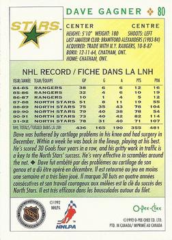 1992-93 O-Pee-Chee #80 Dave Gagner Back