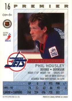 1992-93 O-Pee-Chee Premier - Star Performers #16 Phil Housley Back