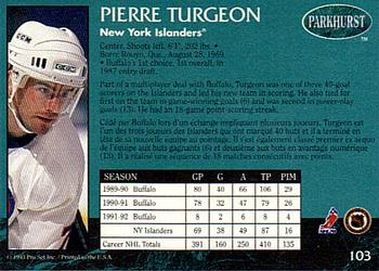 1992-93 Parkhurst #103 Pierre Turgeon Back