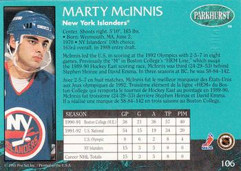 1992-93 Parkhurst #106 Marty McInnis Back