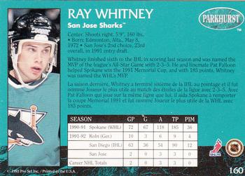 1992-93 Parkhurst #160 Ray Whitney Back