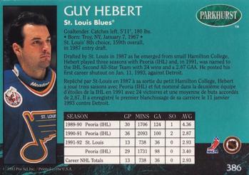1992-93 Parkhurst #386 Guy Hebert Back