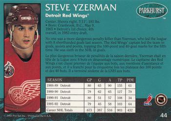 1992-93 Parkhurst #44 Steve Yzerman Back