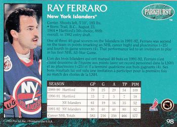 1992-93 Parkhurst #98 Ray Ferraro Back