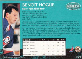 1992-93 Parkhurst - Emerald Ice #104 Benoit Hogue Back