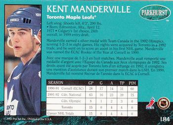 1992-93 Parkhurst - Emerald Ice #184 Kent Manderville Back