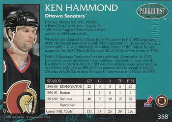 1992-93 Parkhurst - Emerald Ice #358 Ken Hammond Back