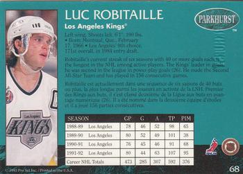 1992-93 Parkhurst - Emerald Ice #68 Luc Robitaille Back