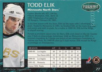1992-93 Parkhurst - Emerald Ice #77 Todd Elik Back