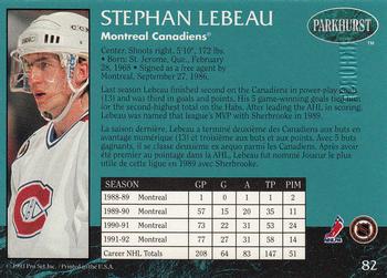 1992-93 Parkhurst - Emerald Ice #82 Stephan Lebeau Back