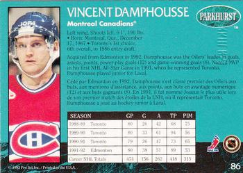 1992-93 Parkhurst - Emerald Ice #86 Vincent Damphousse Back