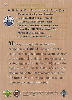 1999 Upper Deck Wayne Gretzky Living Legend - Great Accolades #GA5 Most Goals One Period: 4 Back