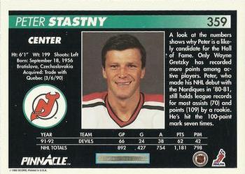 1992-93 Pinnacle #359 Peter Stastny Back