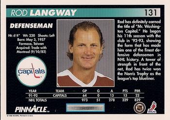1992-93 Pinnacle #131 Rod Langway Back