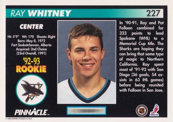 1992-93 Pinnacle #227 Ray Whitney Back