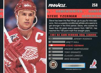 1992-93 Pinnacle #258 Steve Yzerman Back