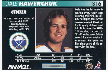 1992-93 Pinnacle #316 Dale Hawerchuk Back