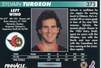 1992-93 Pinnacle #373 Sylvain Turgeon Back