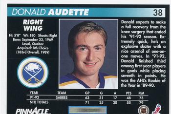 1992-93 Pinnacle #38 Donald Audette Back