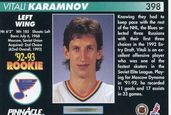 1992-93 Pinnacle #398 Vitali Karamnov Back