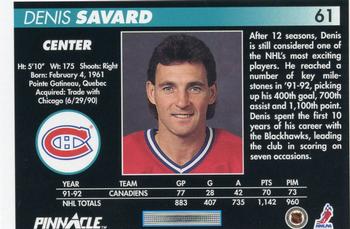 1992-93 Pinnacle #61 Denis Savard Back