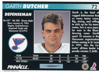 1992-93 Pinnacle #72 Garth Butcher Back